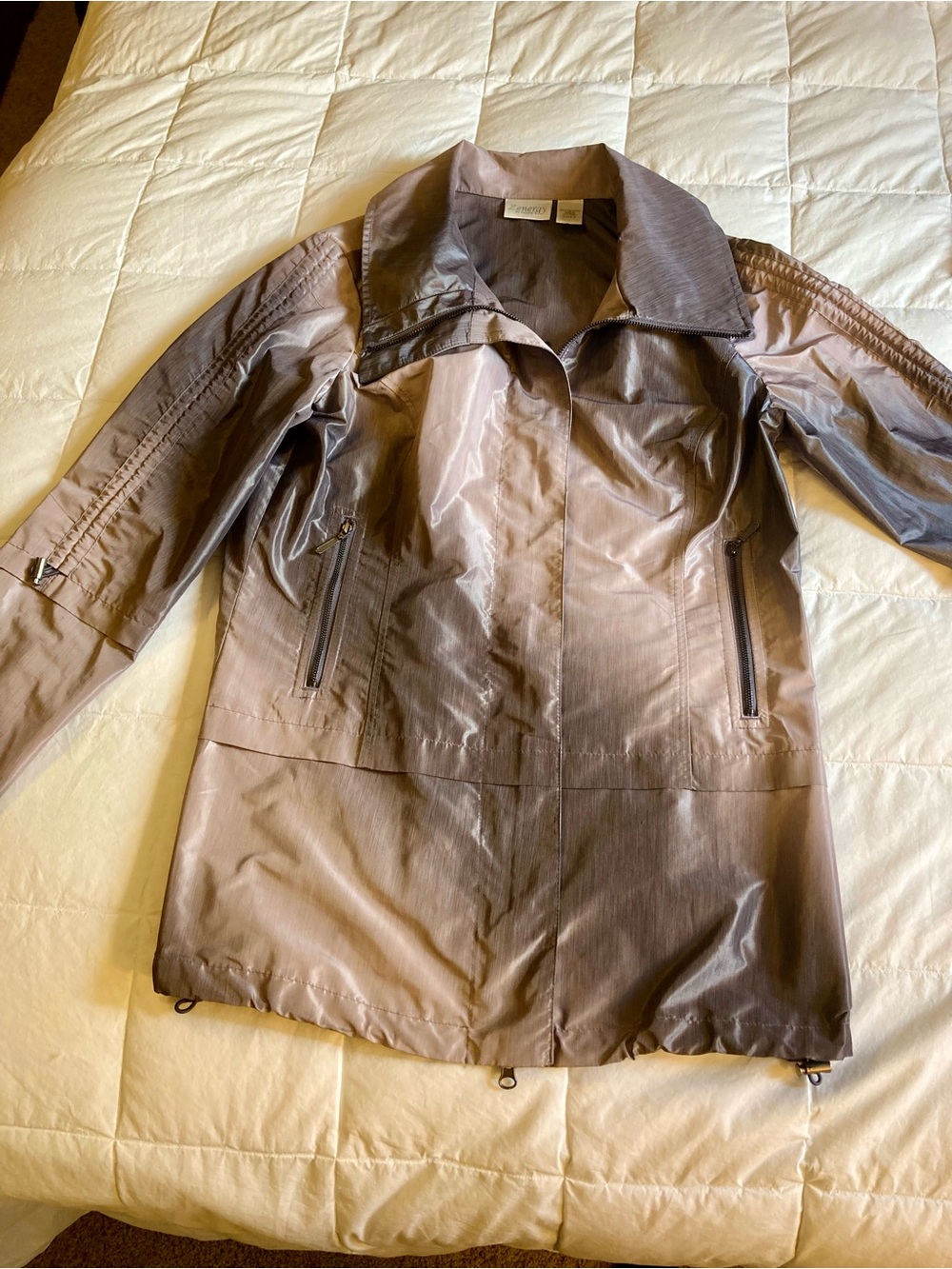 Chico's Iridescent Pink/Grey Ombré Lightweight Trench Coat